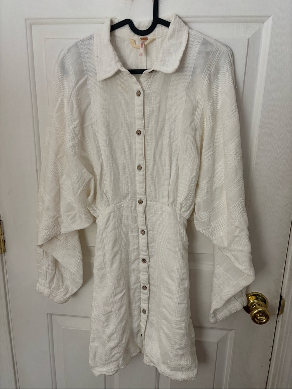 Free People White Button-Up Textured Shirt Dress